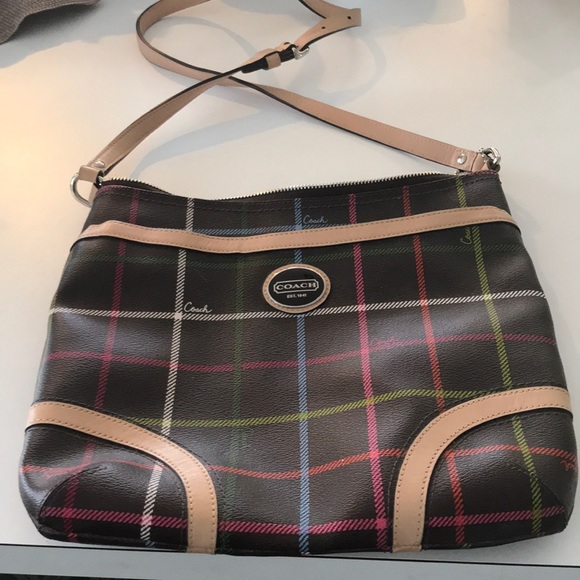 Coach Peyton Brown Crossbody Purse Tattersall - Picture 2 of 12